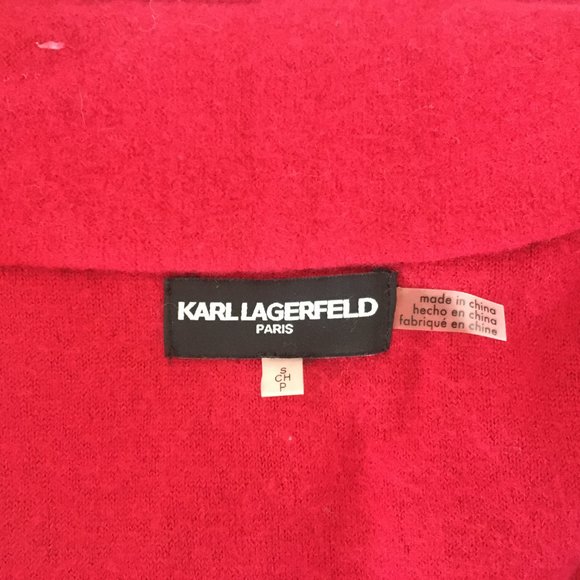 Karl Lagerfeld Jacket Sweater Womens Small Color Block Boiled Wool Black Red - Picture 11 of 15